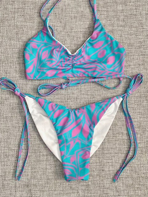 Blue Abstract Halter String Bikini