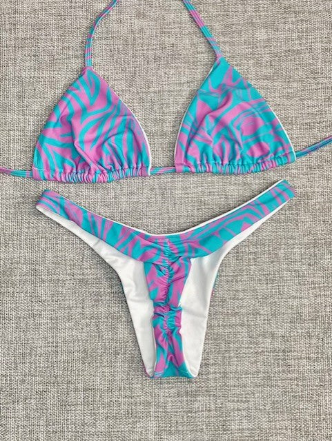 Blue Abstract Thong Bikini