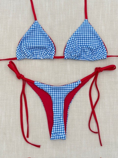 Blue Gingahm Thong Bikini