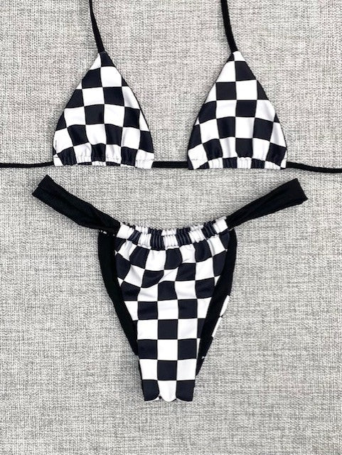Black/White Checker Cinch Bikini