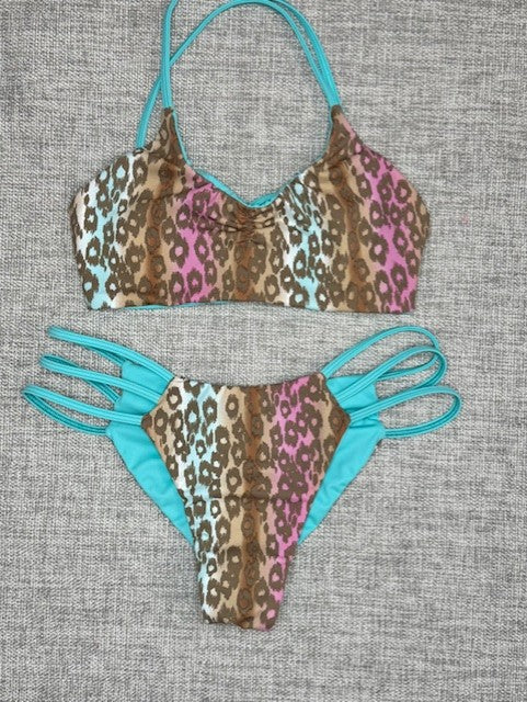 Pastel Leop 3 Strap Bikini
