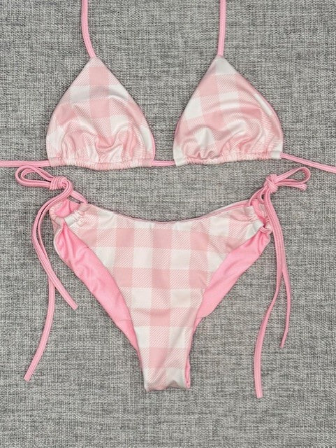 Pink Plaid tie side bikini