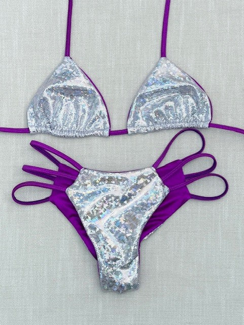 Silver Hologram/Purple 3 Strap Bikini